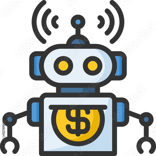 Obraz Animated robot advisor with robot and money sign. Suitable for finance, technology, blockchain, digital, connected, online, system, internet, big data, web, fintech, cyberspace and business