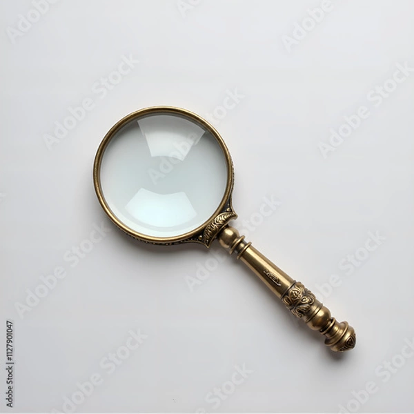 Fototapeta Elegant antique magnifying glass on a minimalist surface for investigative enthusiasts and historical collectors, photography of still life concept.