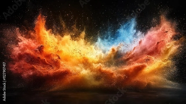 Fototapeta Abstract colorful powder explosion on black background.