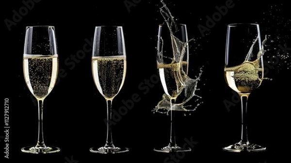 Fototapeta White Wine Champagne Splashing in a Glass on White Background, Sparkling Liquid Display of Elegance and Celebration.