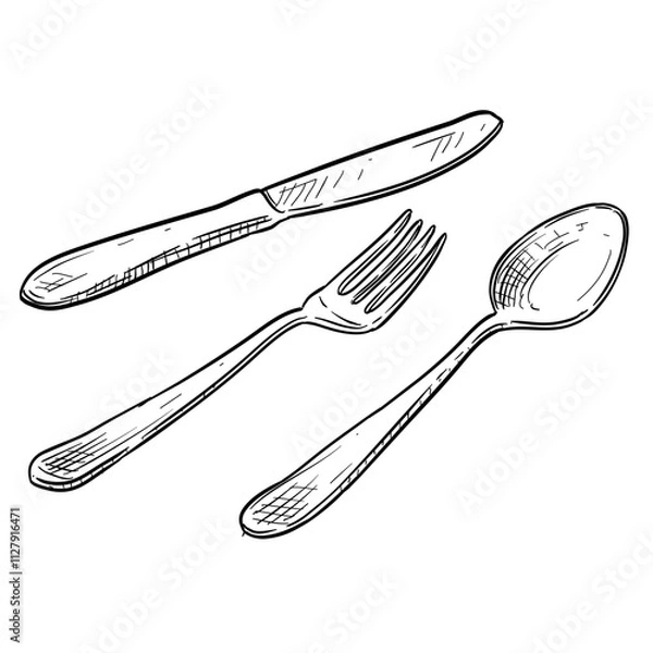 Obraz Dining Set Handdrawn Illustration
