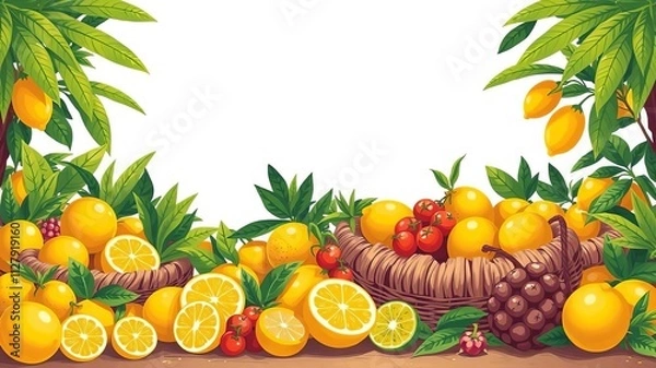Fototapeta Fresh and vibrant collection of vector illustrations featuring various lemon fruits, illustration, zest