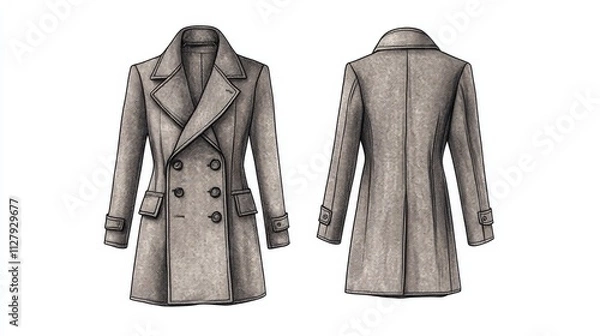 Obraz Ultra detailed, photorealistic fashion design sketch of a luxurious wool coat
