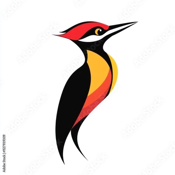 Fototapeta Colorful woodpecker illustration, stylized bird design.