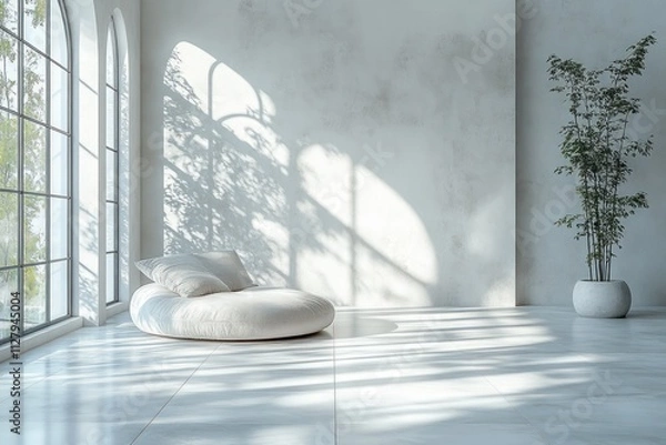 Fototapeta Light Streaming Through Windows in a Minimalistic White Room