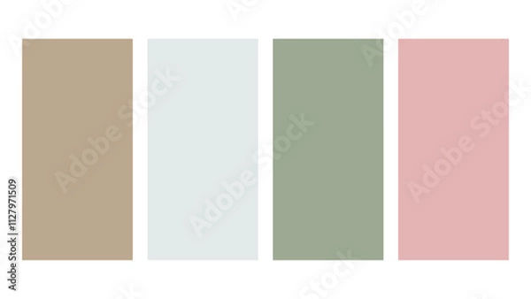 Obraz Nude, Misty Blue, Sage Green, Rosewater color palette. Set of bright color palette combination in rgb hex. Color palette for ui ux design. Abstract vector illustration for your graphic design, banner