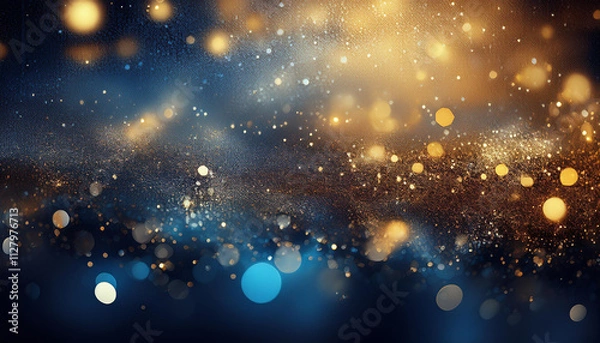 Fototapeta Blue and gold Glittering Lights Background luxury premium abstract glitter shiny texture.Generative AI