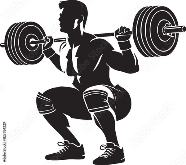 Fototapeta Powerlifter squatting silhouette vector art, Powerlifter squatting design