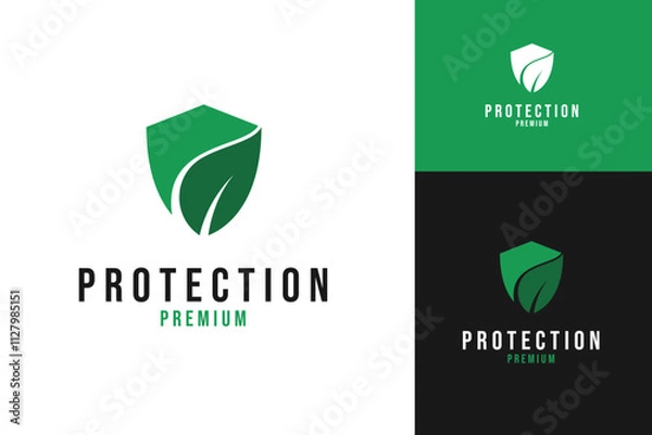 Fototapeta Shield and leaves logo design for security or protection template vector illustration idea