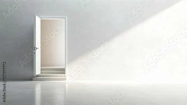 Obraz Bright open door and white wall with clean lines leading to airy serene space