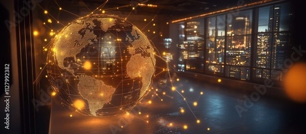 Obraz Global network connection illuminated in a modern office at night.