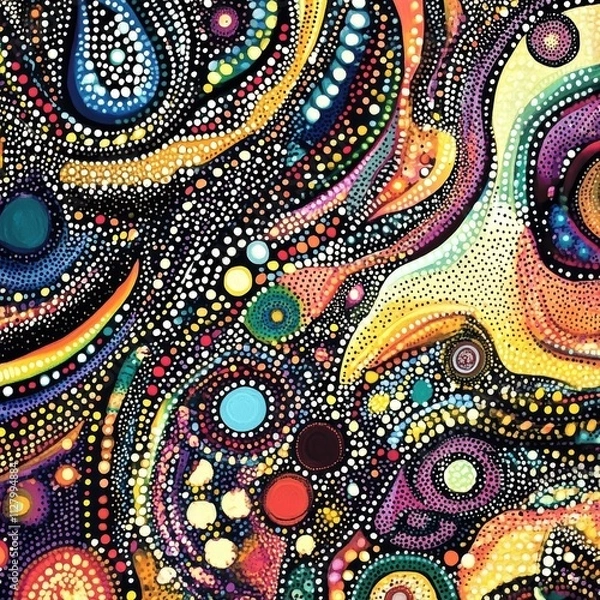 Fototapeta Colorful Abstract Art with Dots and Swirls in Cosmic Style
