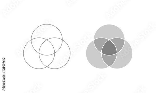 Fototapeta Grey three intersecting circles, Venn Diagram, Overlapping Circles.