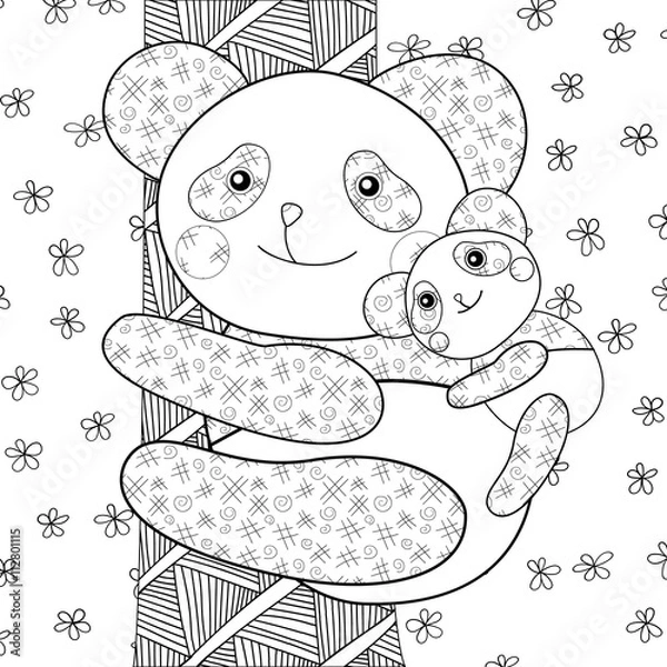 Obraz Panda kid coloring book page.