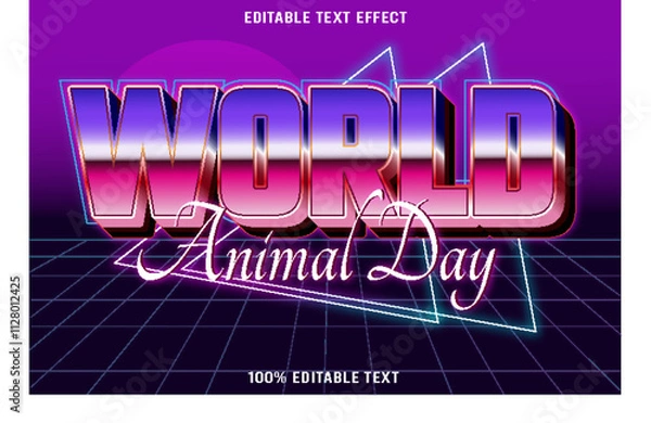 Obraz World Animal Day editable text effect 3d emboss 80's style