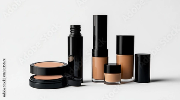 Fototapeta Mockup of cosmetics in an evocative soft brown tone on a white background