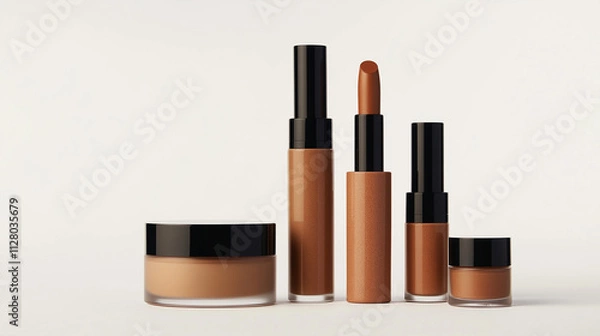 Fototapeta Mockup of cosmetics in an evocative soft brown tone on a white background