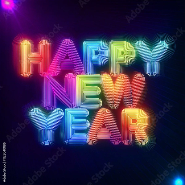 Fototapeta happy new year greeting with colorful and shining text effect