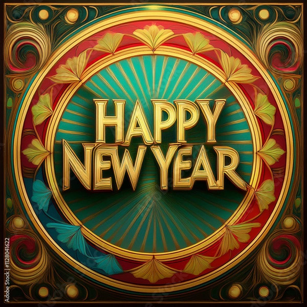 Fototapeta decorative happy new year greeting with shining text effect