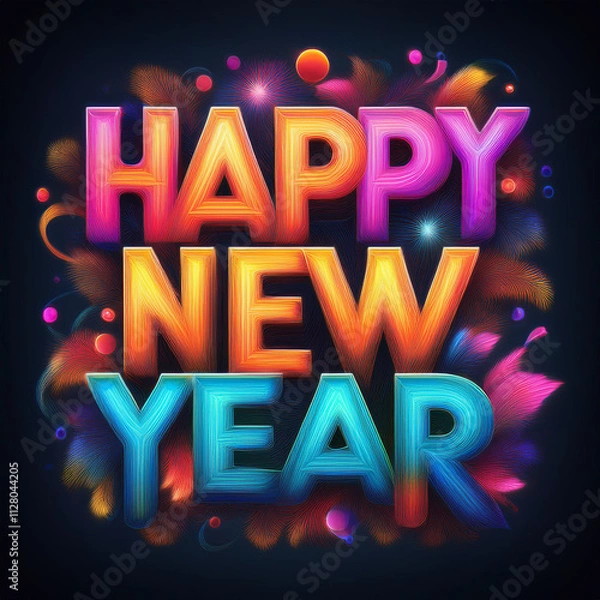 Fototapeta happy new year greeting in colorful text effect