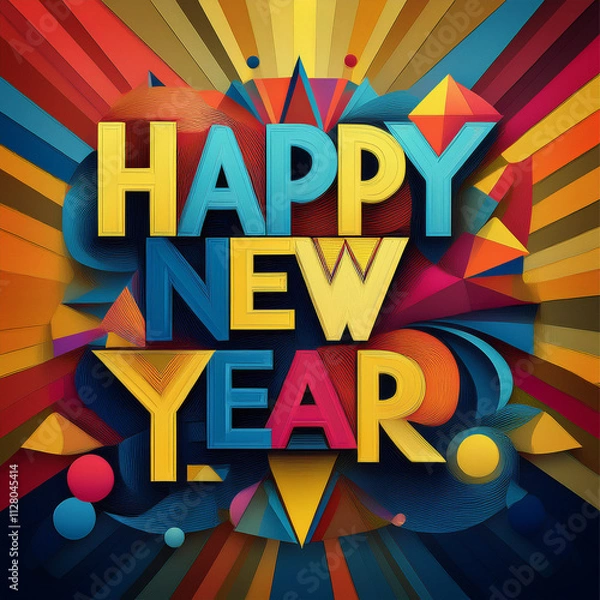 Fototapeta happy new year greeting in colorful text effect