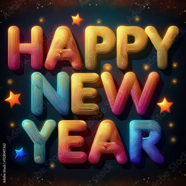Fototapeta happy new year greeting in colorful text effect