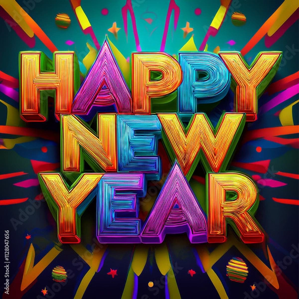 Fototapeta happy new year greeting in colorful text effect