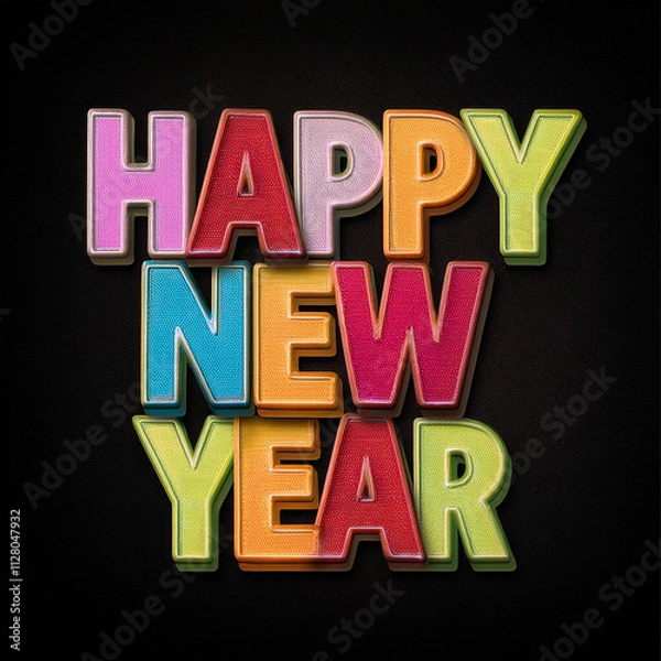 Fototapeta happy new year greeting in colorful text effect