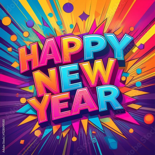 Fototapeta happy new year greeting in colorful text effect