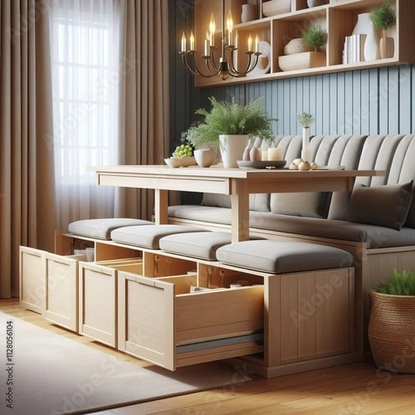 Fototapeta Bench Seating with Storage Dining seating that doubles as storag