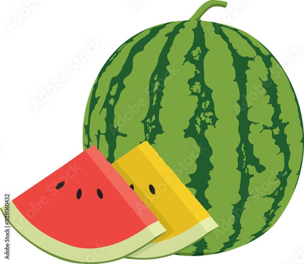 Fototapeta a drawing of a watermelon and a slice of watermelon.