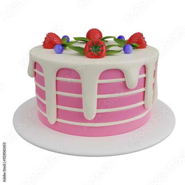 Obraz 3D icon cake valentine day rendered or cake happy birthday