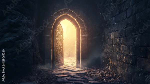 Fototapeta Ancient magical runestone portal gate. Runestone. Illustration
