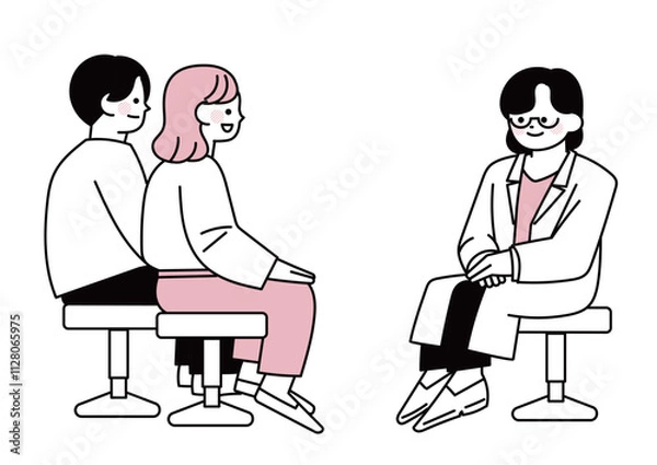 Fototapeta 産婦人科医に話を聞いてもらっている若い夫婦