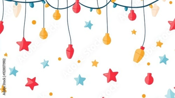 Obraz Festive Cartoon Style Garland Illustration with Simple Design Featuring Colorful Lights and Stars Suitable for Various Celebrations and Holiday Themes