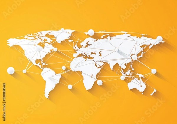 Fototapeta World map with interconnected nodes illustrating global networking on a bright background