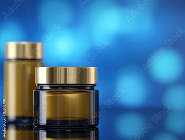 Obraz Elegant jars on blurred blue background