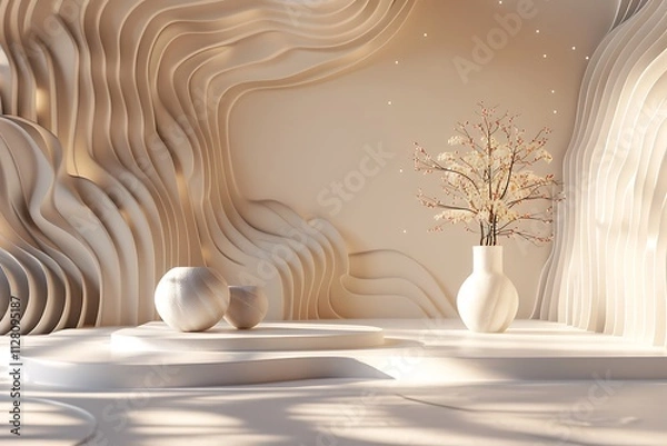 Fototapeta luxury expensive abstract background design, Minimalist nomadic interior background, Minimalist wellness corner, soft lighting
