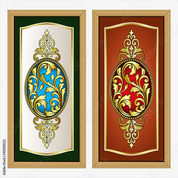 Fototapeta Vector vintage border frame logo engraving with retro ornament pattern in antique rococo style decorative design.