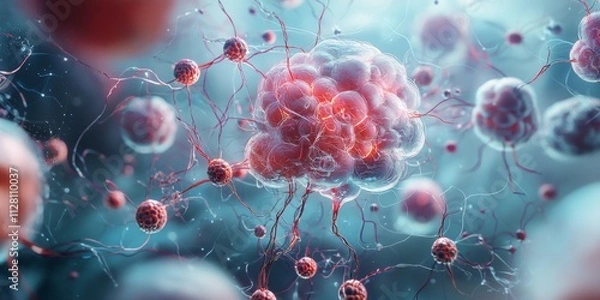 Obraz Microscopic Cellular Network Biotech AI Simulation High Resolution Image