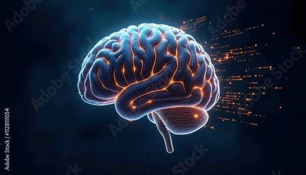 Fototapeta Glowing Digital Brain with Neural Connections and Data Particles Representing Advanced Artificial Intelligence