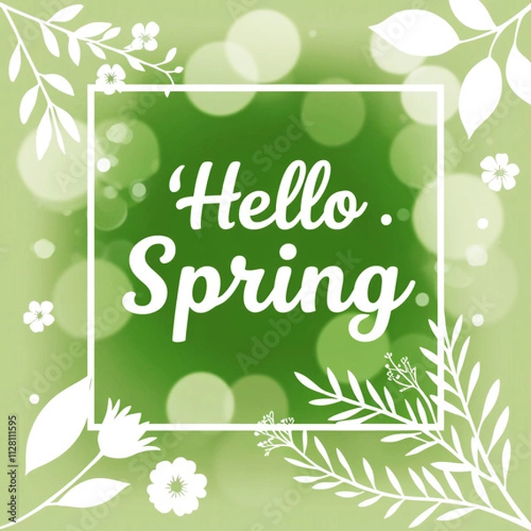 Obraz Spring background white floral silhouettes  green gradient Hello Spring  text