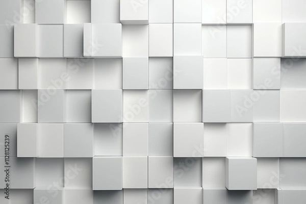 Fototapeta Modern Abstract 3D Geometric Pattern with White Cubes in a Minimalist Monochromatic Design