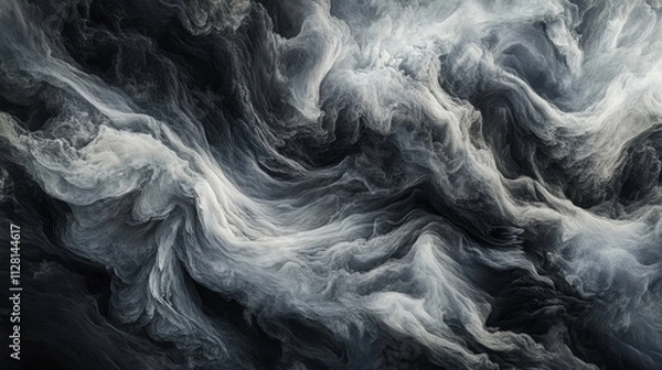 Fototapeta Abstract Fluid Dynamics Creating Whimsical Patterns in Shades of Black and White, Evoking a Sense of Movement and Depth in a Mysterious Atmosphere