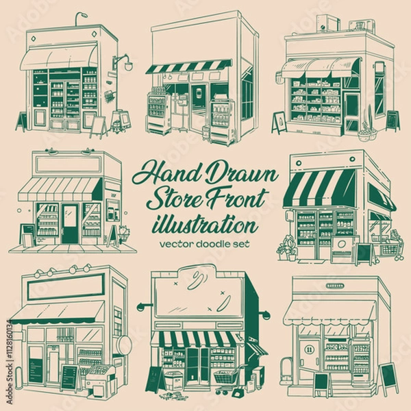 Obraz Hand drawn vector grocery store front illustration.