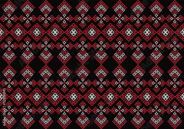 Fototapeta Seamless pixel and zigzag geometric pattern design.
