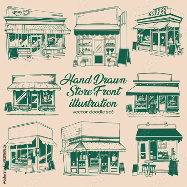 Obraz Collection of hand-drawn storefronts.