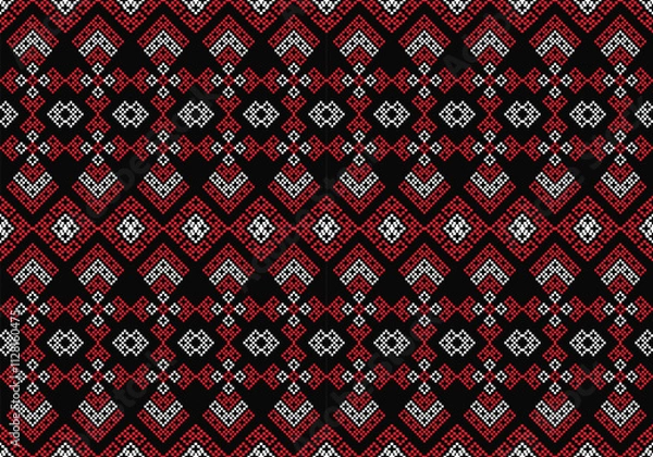 Fototapeta Seamless pixel and zigzag geometric pattern design.