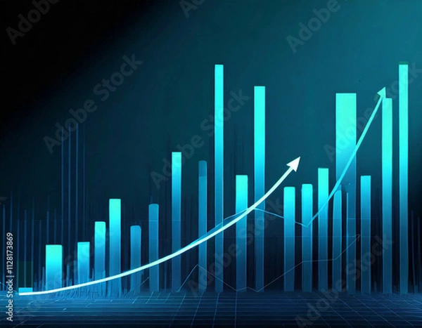 Fototapeta 右上がりに伸びる成長をイメージした棒グラフ