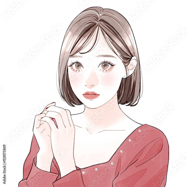 Fototapeta 顔の前で指先を合わせている女性